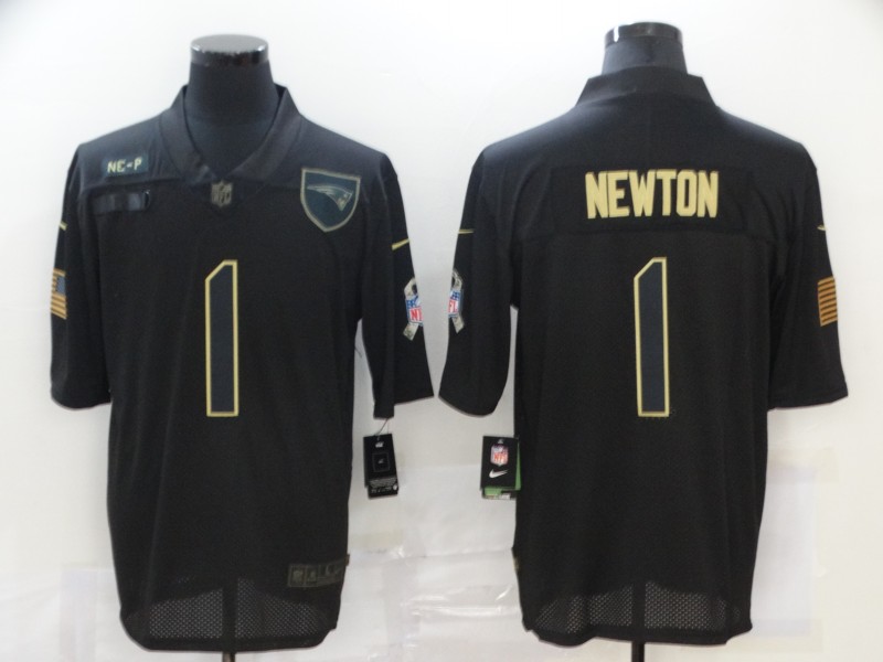 Men's New England Patriots Cam Newton #1 Black Jersey